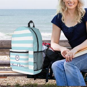 Strand-Vibes Küsten-Streifen Nautisches Monogramm Bedruckter Rucksack
