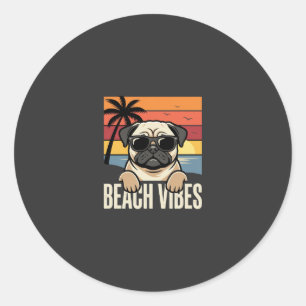 Strand-Vibes-Mops-Hund-Sonnenuntergang Runder Aufkleber