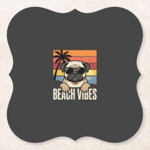 Strand-Vibes-Mops-Hund-Sonnenuntergang Untersetzer