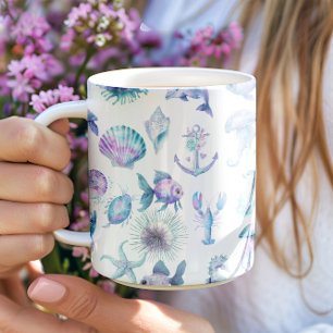Strand-Vibes-Pastellfarben-Meereslebewesen-Muster Kaffeetasse