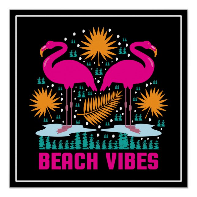 Strand-Vibes Rosa Flamingo-Design Poster (Vorderseite)