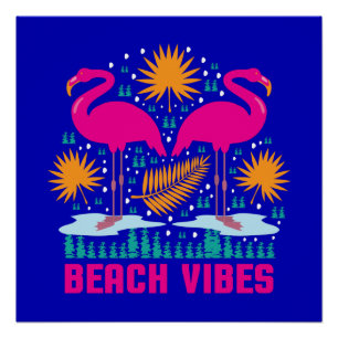 Strand-Vibes Rosa Flamingo-Design Poster