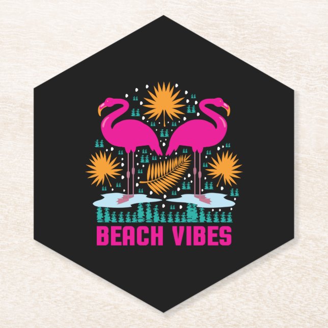 Strand-Vibes Rosa Flamingo-Design Untersetzer (Vorderseite)