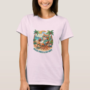 Strand-Vibes und Katzenschläfchen Lustiges Retro-K T-Shirt