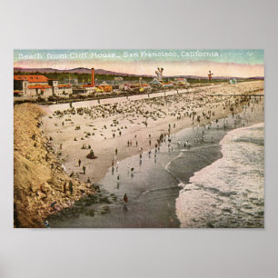 Strand vom Klippen-Haus, San Francisco Vintag Poster