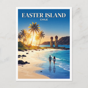 Strand von Anakena und vulkanische Küste von Hanga Postkarte