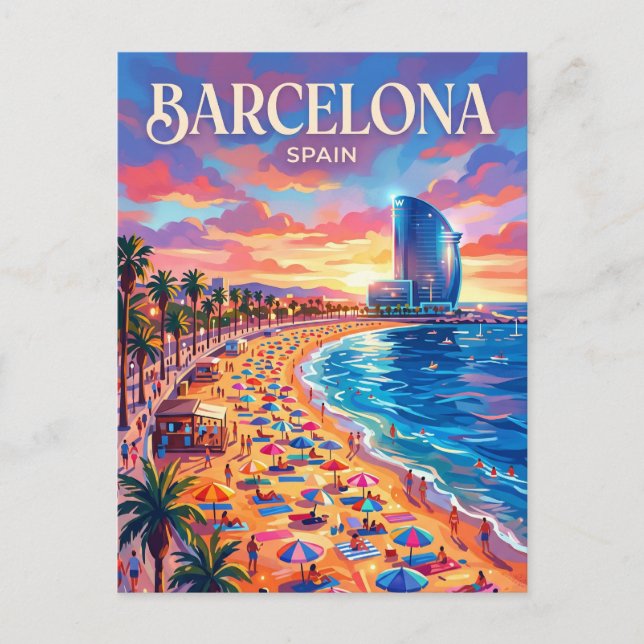 Strand von Barceloneta Spanien Postkarte (Vorderseite)