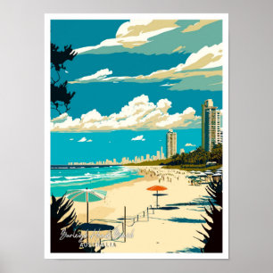 Strand von Burleigh Heads Australien Reiseillustra Poster