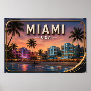 Strand von Miami Beach und Sonnenuntergang an der Poster