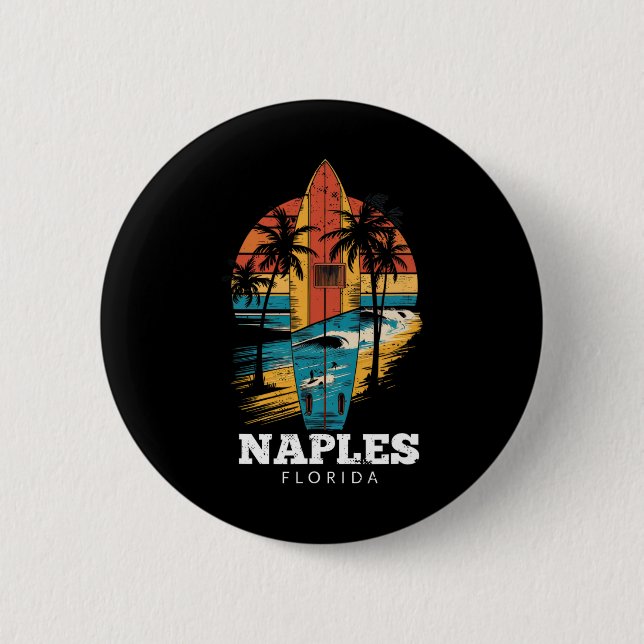 Strand von Neapel Florida Surfbrett Surfen Retro  Button (Vorderseite)