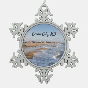 Strand von Ocean City, Maryland Schneeflocken Zinn-Ornament