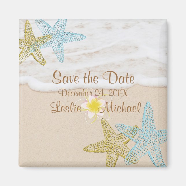Strand von Pix Dezines, Seestern und Plumeria Save Magnet (Vorne)