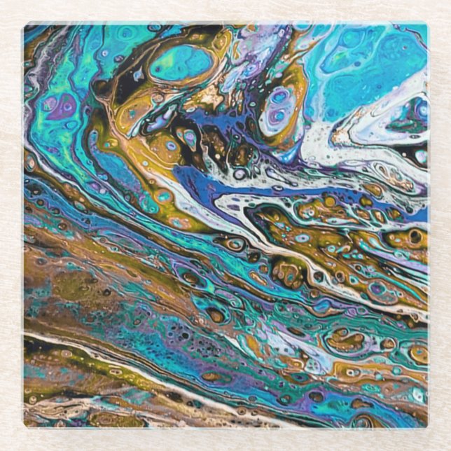 Strand, Wasser und Steine abstrakt Glasuntersetzer (Vorderseite)