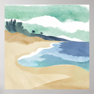 Strand   Wasserfarbe Blau Poster