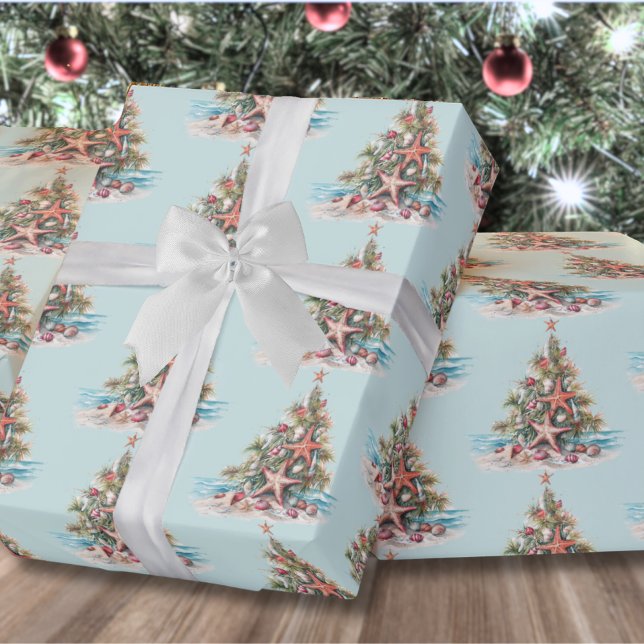 Strand-Weihnachtsbaum-Muster Geschenkpapier (Beach Shell Christmas Tree Pattern Wrapping Paper)