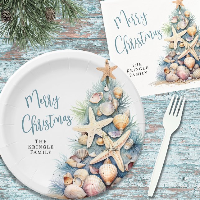 Strand-Weihnachtsfeier Pappteller (Beach Christmas Party Paper Plates)