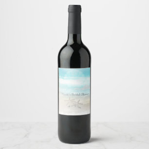 Strand Weiße Seesterne Elegante Sommer-Wein-Etiket Weinetikett