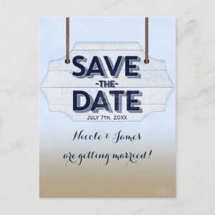 Strand Weißes Holzschild Save The Date Postkarte