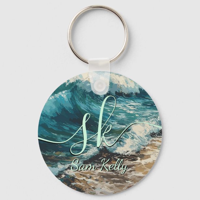 Strand Wellen und Sand Personalisierter Schlüssela Schlüsselanhänger (Vorderseite)