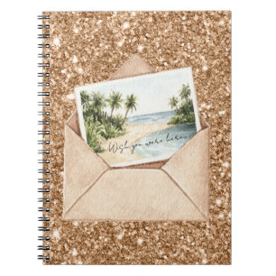 Strand Wunsch Du Wärst Hier Postkarte Gold Glitter Notizblock
