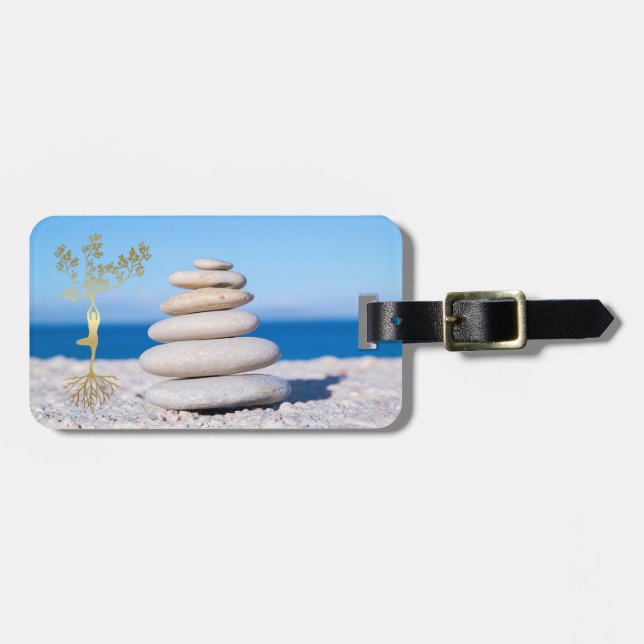 Strand, Zen Stones, Gold Tree Silhouette Gepäckanhänger (Vorderseite horizontal)