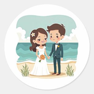 Strandaufkleber für Hochzeiten von Lieben Runder Aufkleber