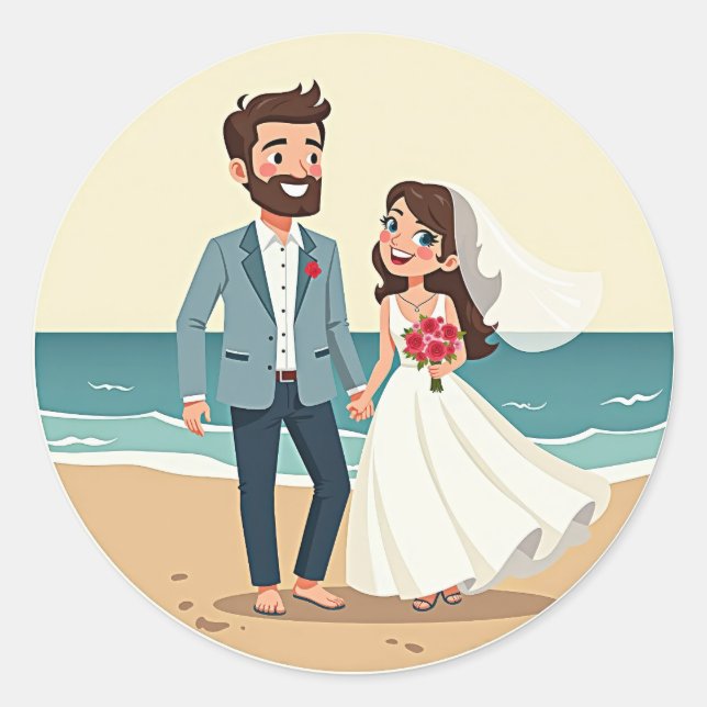 Strandaufkleber für Hochzeiten von Lieben Runder Aufkleber (Vorderseite)