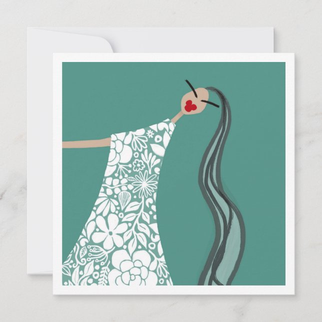 Strandbabe in weißen Blume Illustration Einladung (Vorderseite)