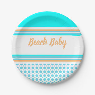 Strandbaby-Streifenmuster Orange Aqua Blau Party Pappteller