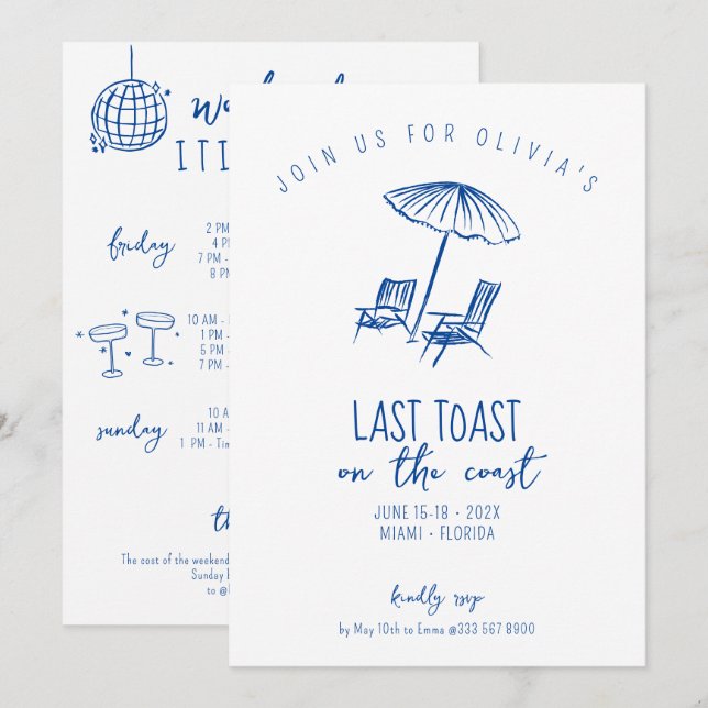 Strandbachelorettenwochenende Einladung (Vorne/Hinten)