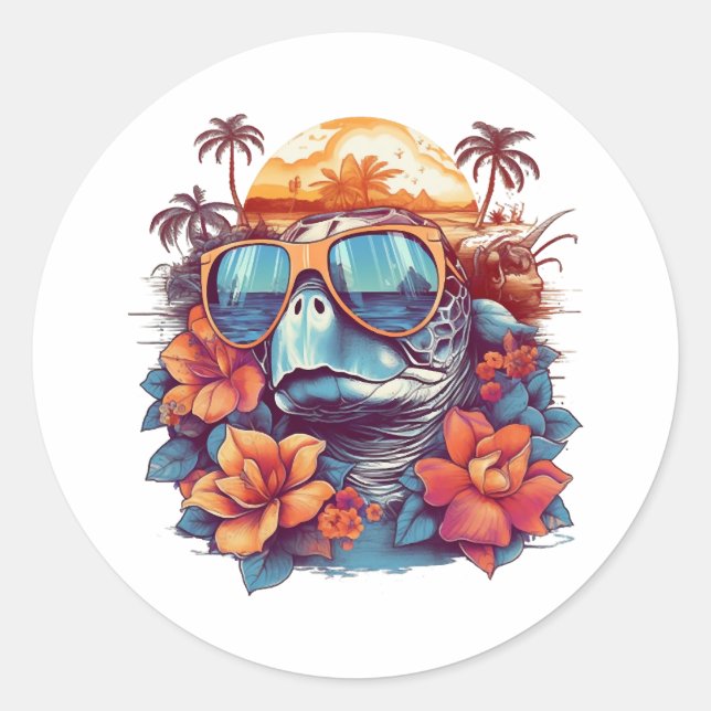 Strandbad mit Sonnenbrille Runder Aufkleber (Vorderseite)
