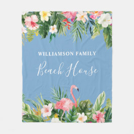 Strandbad Tropical Floral Family Beach House Blau Fleecedecke