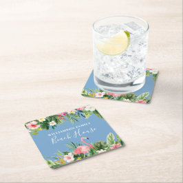 Strandbad Tropical Floral Family Beach House Blau Rechteckiger Pappuntersetzer