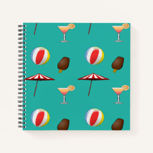 Strandbällchen, Eis und Cocktails auf Grün Notizbuch