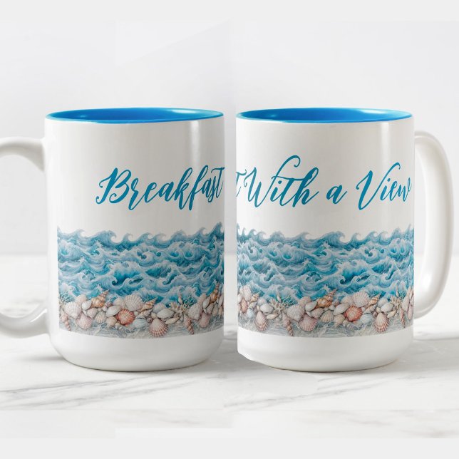 Strandbecher Frühstück mit Aussicht Zweifarbige Tasse (Von Creator hochgeladen)