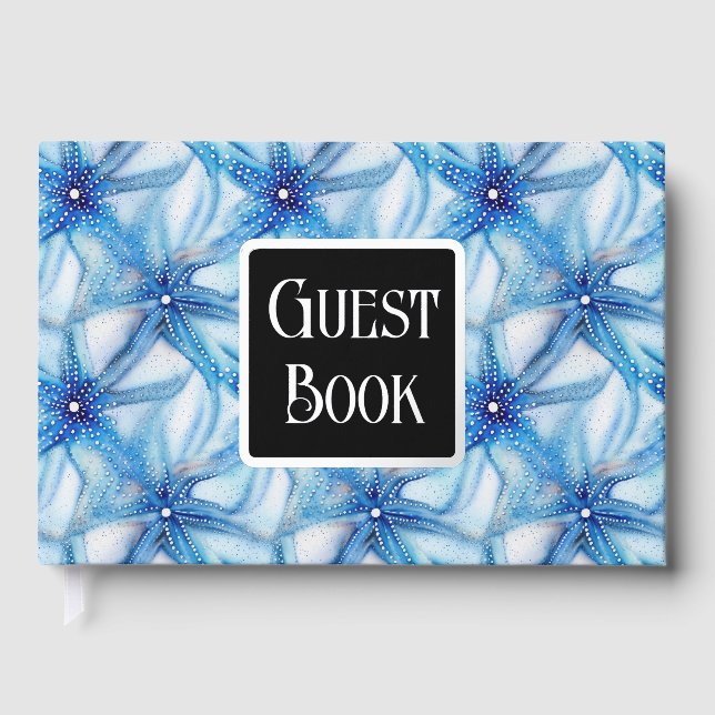 Strandblau-blaue Aquarelltafel Gästebuch (Vorderseite)