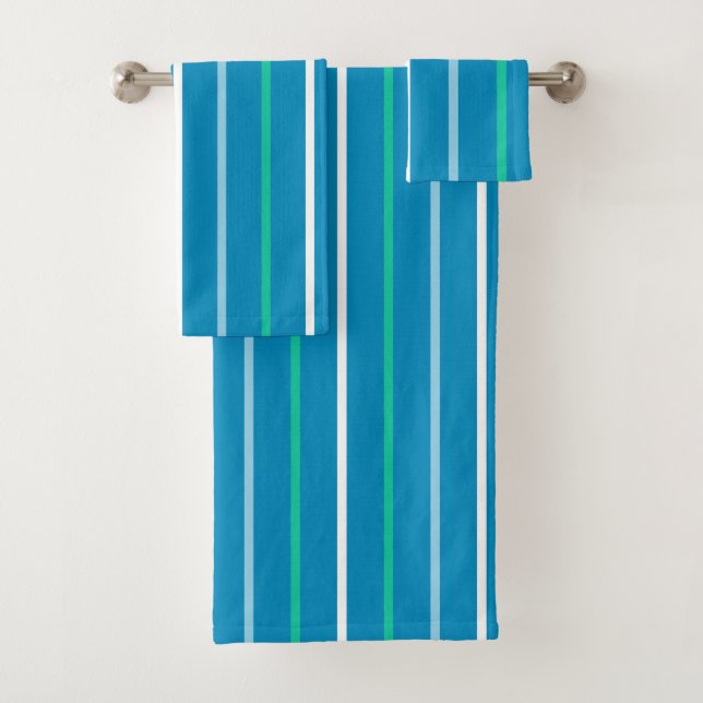 Strandblau und grün gestreift badhandtuch set (Insitu)