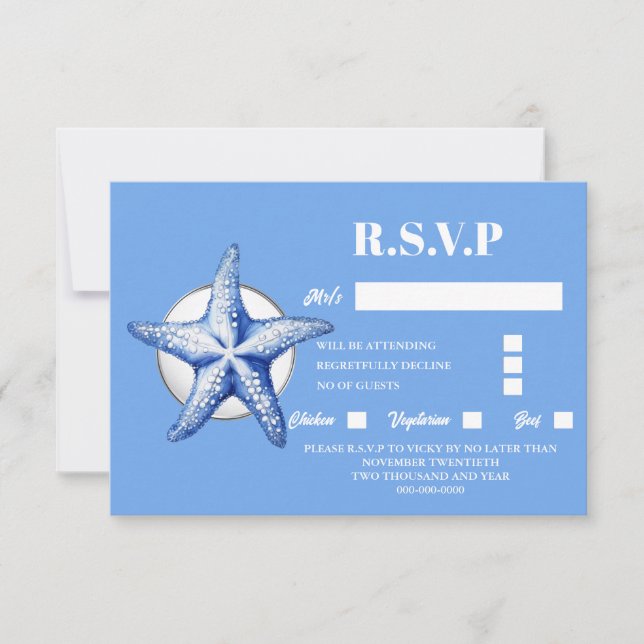 Strandblau, weißer Küstenstrich - Luxus RSVP Karte (Vorderseite)