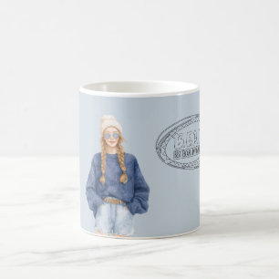 Strandblauer Pullover Kurze Rothaarige Kaffeetasse