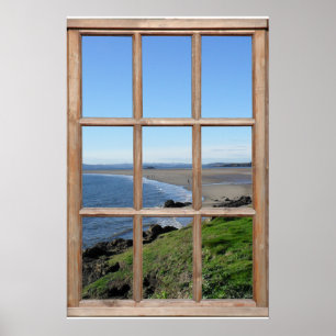 Strandblick-Illusion aus einem Fenster aus Kunstho Poster
