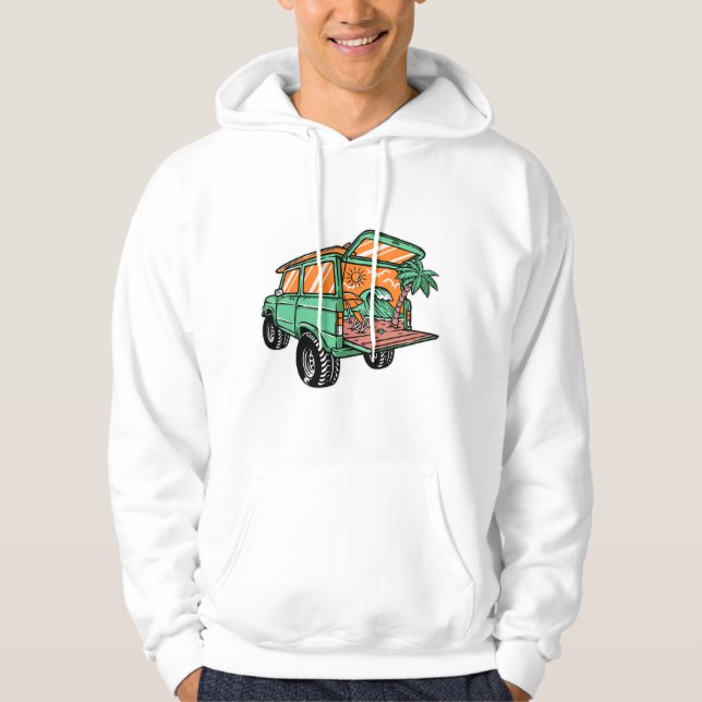 Strandblick in der Auto-Illustration Sommerspass Hoodie (Vorderseite)