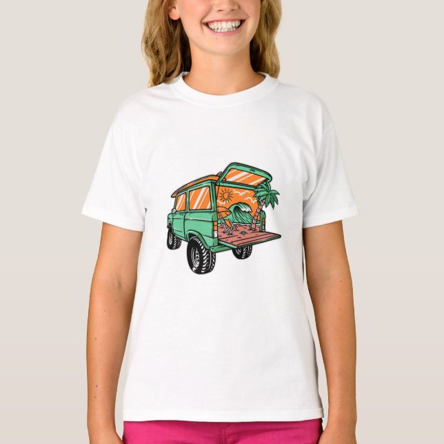 Strandblick in der Auto-Illustration Sommerspass T-Shirt (Vorderseite)