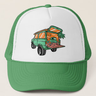 Strandblick in der Auto-Illustration Sommerspass Truckerkappe