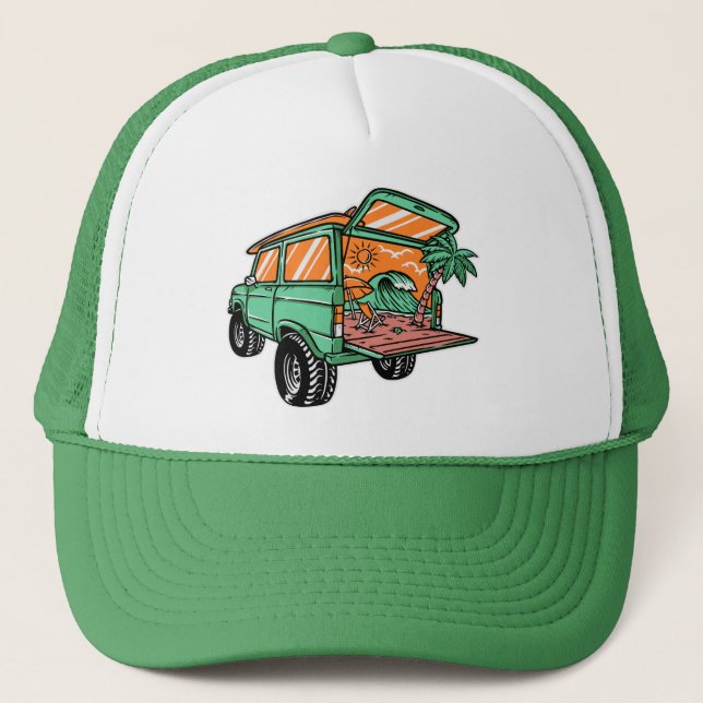 Strandblick in der Auto-Illustration Sommerspass Truckerkappe (Vorderseite)