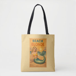 Strandblonde Pin-Up Meerjungfrau | Gelbe Retro-Küs Tasche