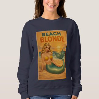 Strandblonde Pin-Up Meerjungfrau Kunst Retro Küste Sweatshirt