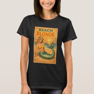 Strandblondine Pin-Up Meerjungfrau Kunst Retro Küs T-Shirt