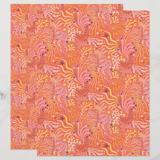 Strandboho-Seegras-Orange-Scrapbook-Papier (Vorne/Hinten)