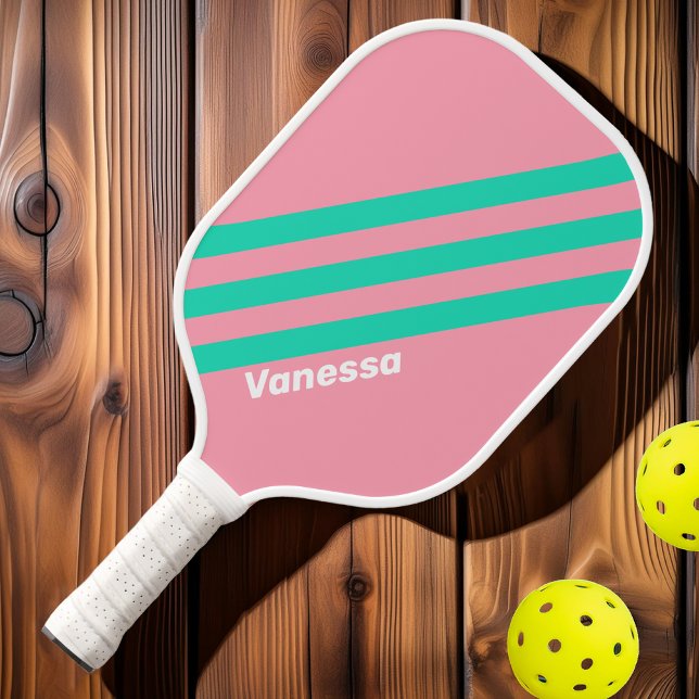 Strandbrise Nostalgische Streifen mit Namen Pickleball Schläger (Von Creator hochgeladen)