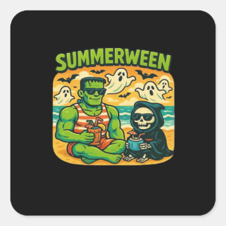 Strandbugeymen - Retro Summerween Vibes Class Quadratischer Aufkleber